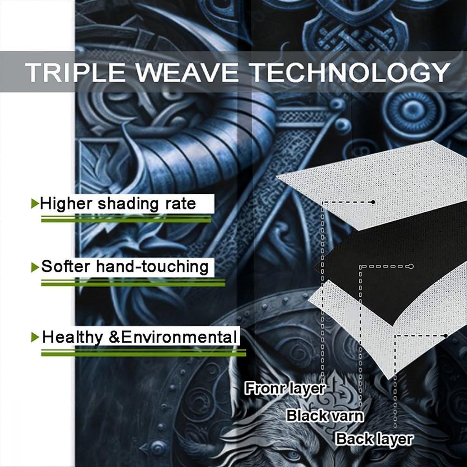 Abstract Mid Century Norse Vikings Blackout Curtains for Bedroom, Mythology Mystical Symbol Wolf Print Rod Pocket Thermal Insulated Room Darkening Curtains Window Drapes 2 Panels 63" L x 36" W