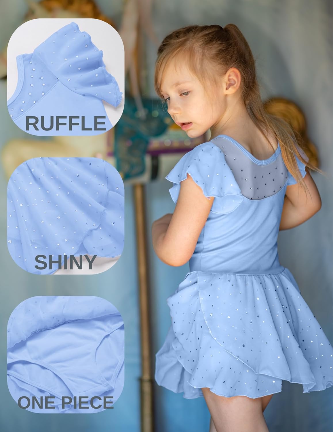 Zaclotre Girls Ballet Leotards Ruffle Sleeve Sparkle Dance Leotard Toddler Ballerina Dress Outfits - Image 8