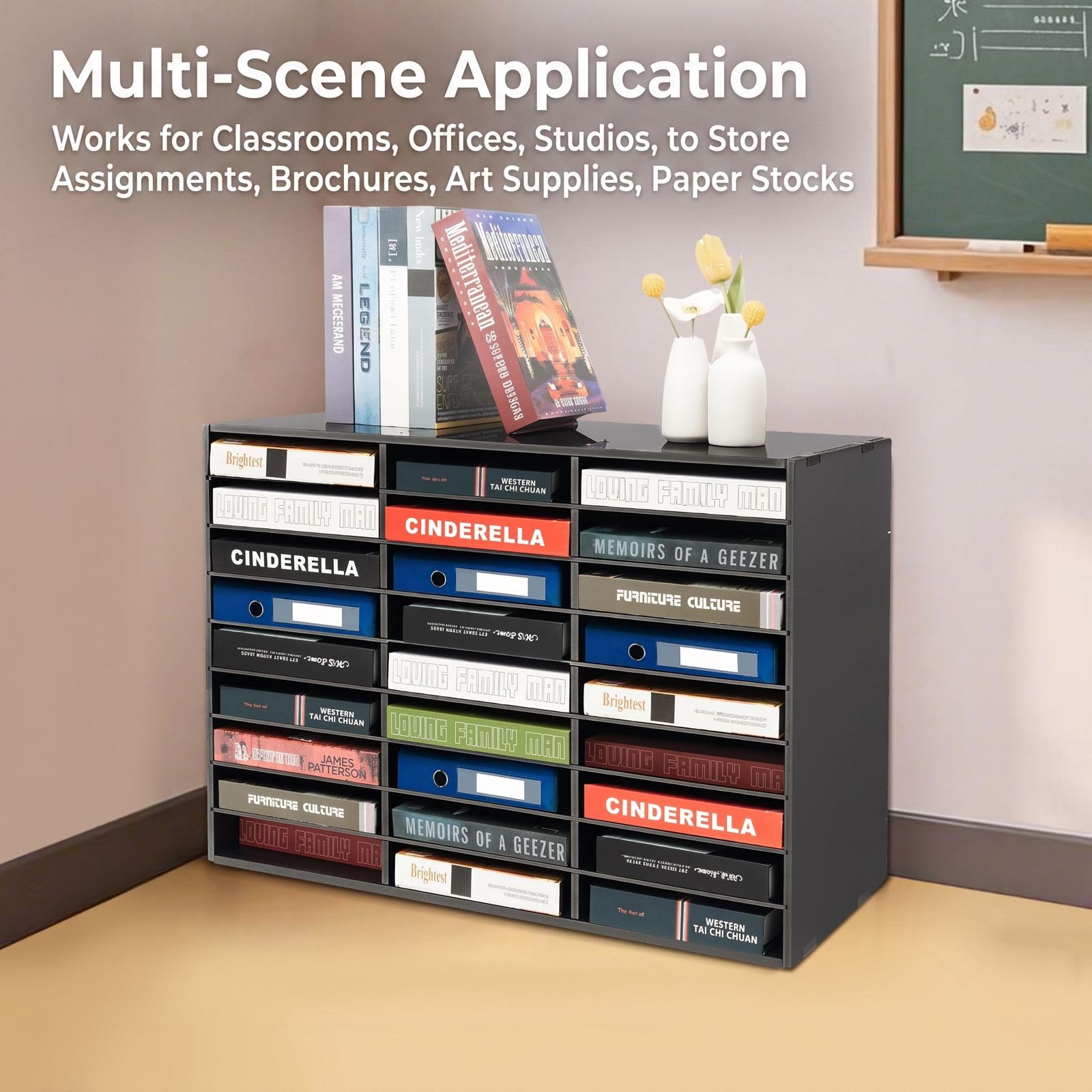 27 Literatur-Organizer, Dokumentenablage Schrank, PVC Briefablage | herausnehmbaren Aktensortierer, einstellbaren Regalen, A4 Stapelbar, Papierablage,Einfach zu montieren,für Büro Klassenzimmer