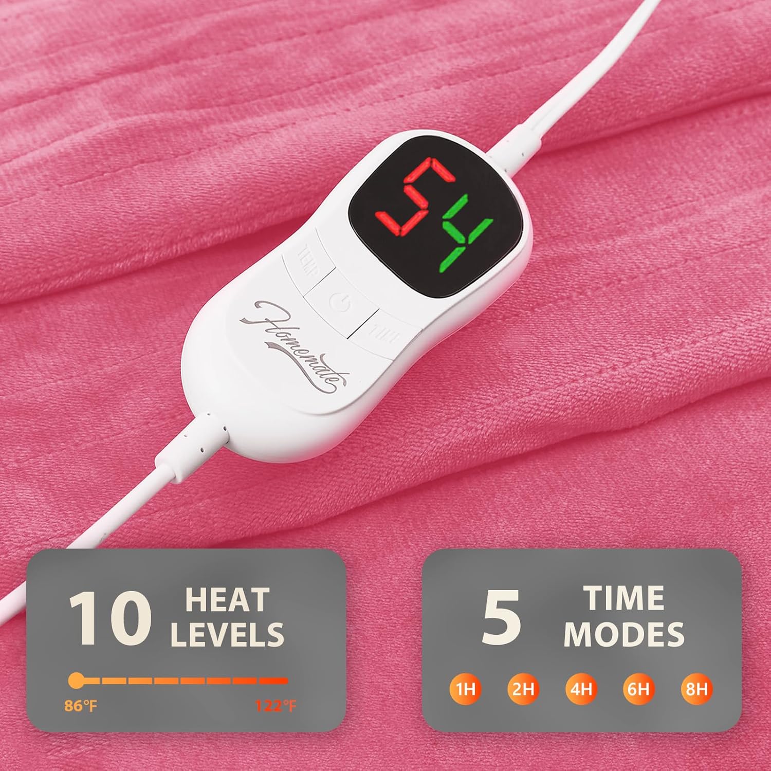 Homemate Electric Heated Blanket Twin Size - 62"x84" Heating Blanket Twin Size 1/2/4/6/8 Hours Auto-Off 10 Heat Level Over-Heat Protection Flannel Sherpa ETL Certification - Image 4