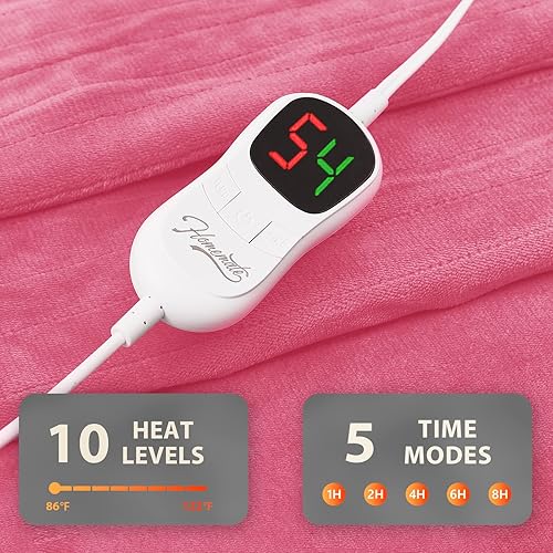 Miniatura 85 de Homemate - Manta eléctrica térmica con apagado automático en 1, 2, 4, 6 u 8 h, 10 niveles de calor, tela de franela y sherpa, protección contra 01