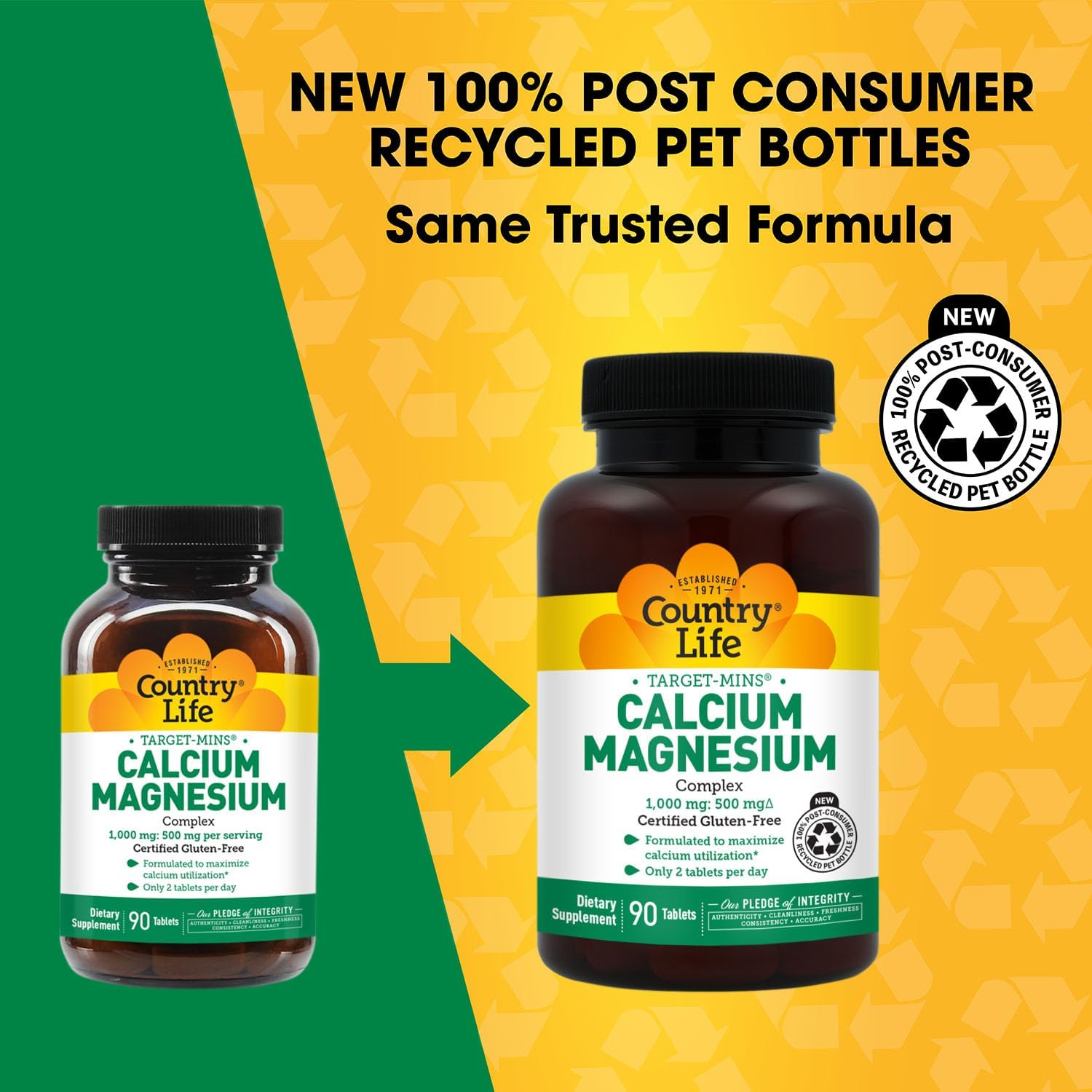 Country Life Target-Mins Calcium Magnesium Complex 1000mg/500mg, 90 Tablets, Certified Gluten Free, Certified Vegan, Certified Non-GMO Verified - Image 2