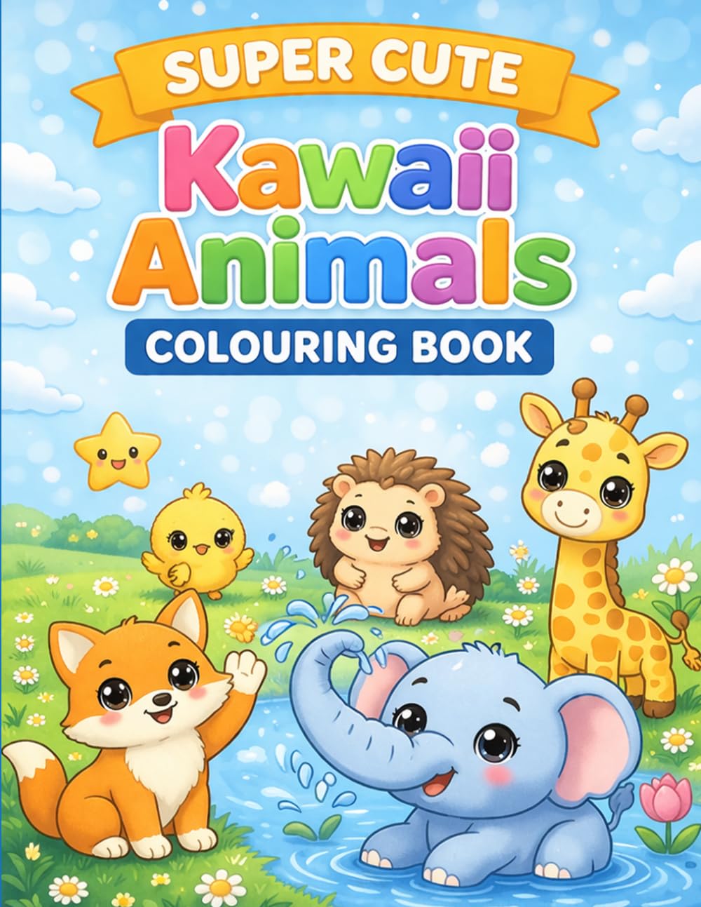 Super Cute Kawaii Animals Colouring Book: Fun and Easy Animal Designs for Kids, Toddlers and Beginners