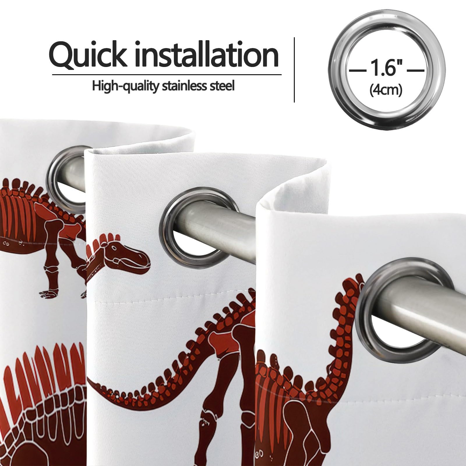 Rideaux Isolants 110L X 215H cm (2 Panneaux), Design Moderne Squelette De Dinosaure Marron, Tenture Opaque Anti-Chaleur pour Chambre Principale, Blanc