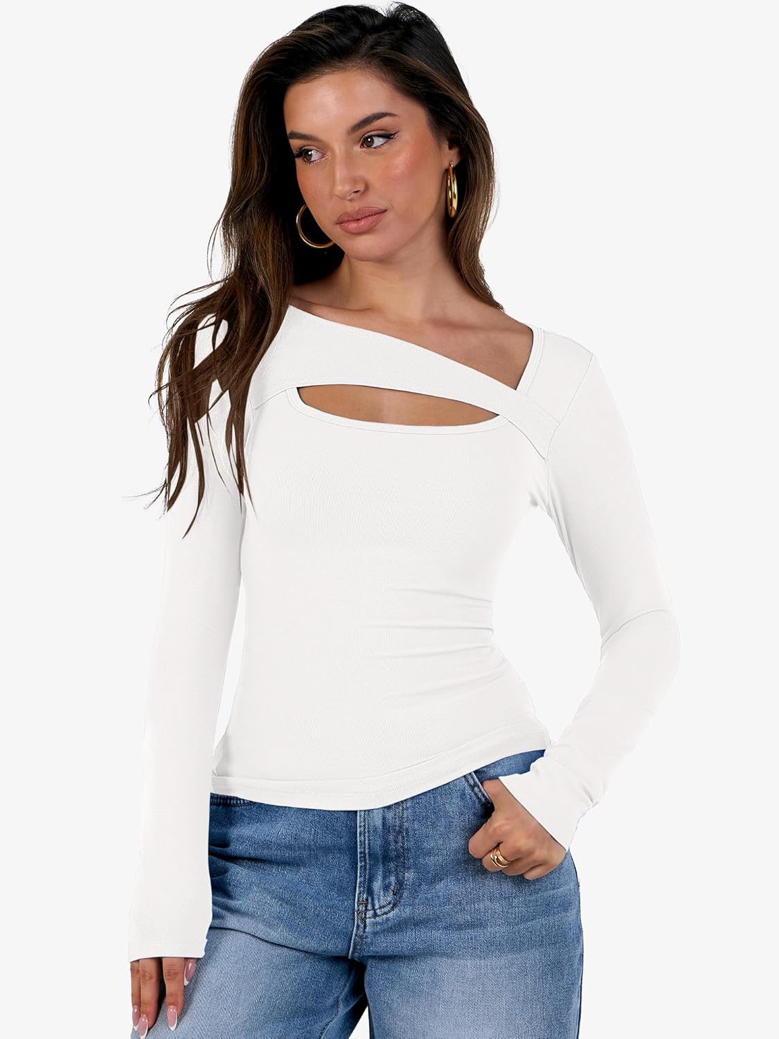 ANRABESS Womens Cutout Tops Trendy Sexy Long Sleeve Shirts Ribbed Slim Fit Tee 2025 Fall Fashion Going Out Tshirts Clothes - Image 2