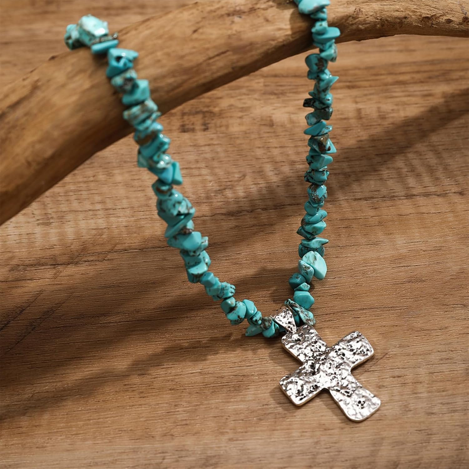 Chunky Turquoise Cross Choker Necklace Big Gravel Natural Stone Western Retro Silver Necklace Country Concert Jewelry - Image 8