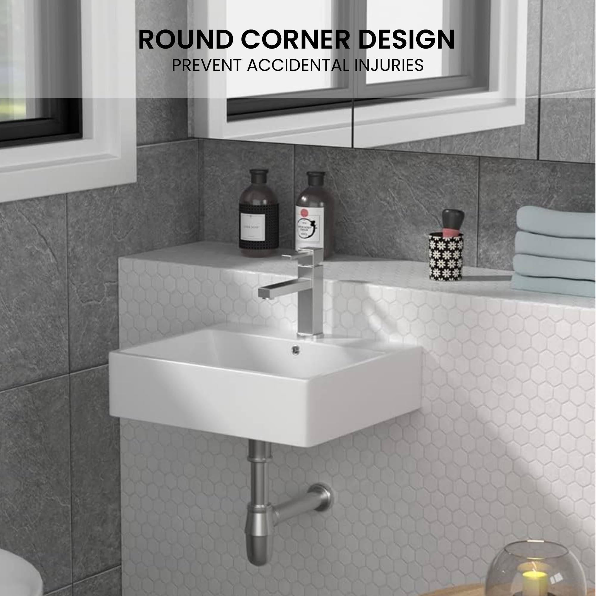 MAGIC SELECT Lavabo in Ceramica, Lavabo da Appoggio Bianco, Lavabo Sospeso Bagno Antimacchia, Facile da Pulire con Attacchi Standard. Ideale per Cucina o Bagno. (42x31x13 CM)