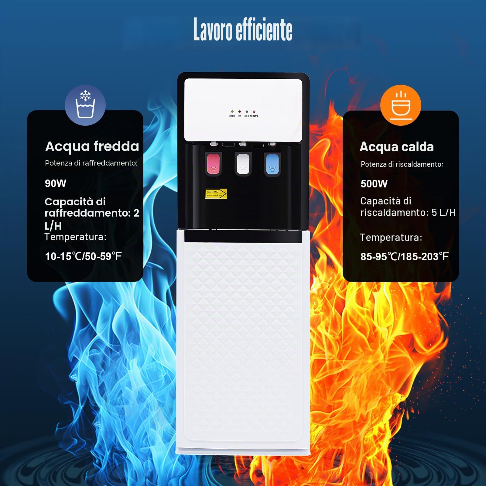 Distributore di acqua da 500 W, erogatore di acqua elettrica da terra, a freddo, doppia funzione con vano portaoggetti inferiore, distributore di acqua calda elettrico 85 ~ 95 ℃ per casa, ufficio