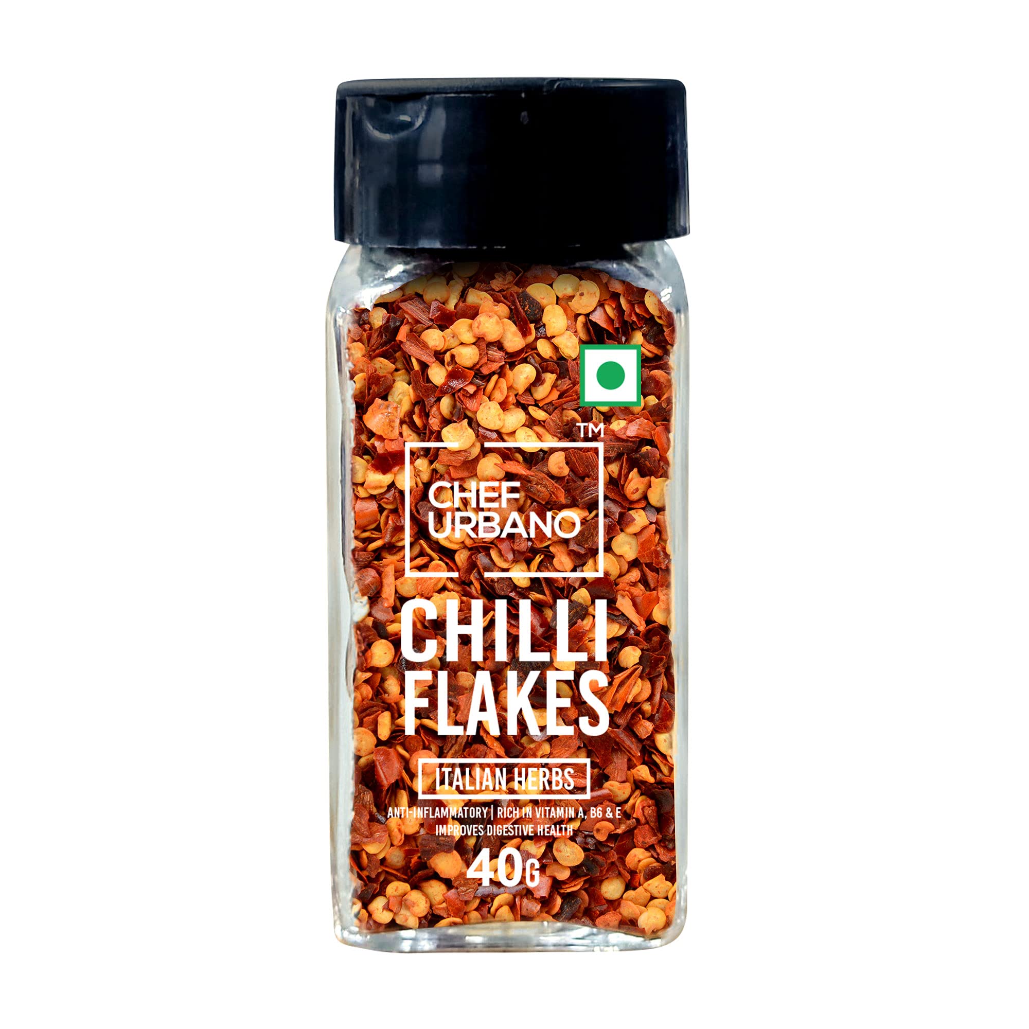 Chef Urbano Chilli Flakes Sprinkler 40 g | 100% Natural | Dried Red Chilly | Aromatic Spicy Dried Pizza / Pasta Seasoning | Premium Herbs and Spices | Glass Bottle (B0963JXYQY) Amazon Price History, Amazon Price Tracker