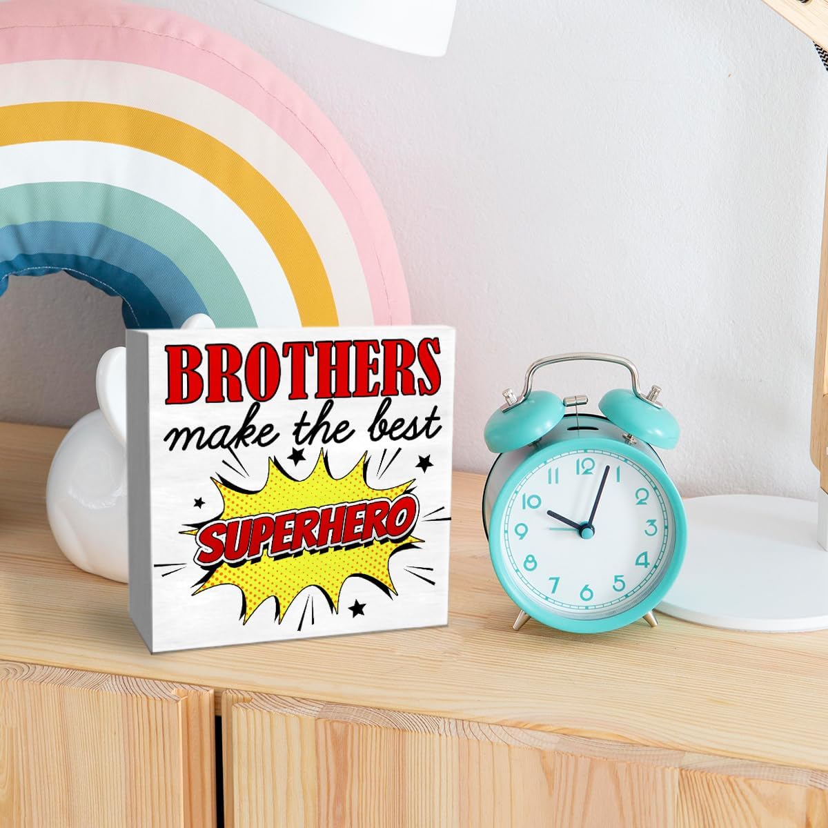 Nursery Brothers Table Decor, Nursery Newborn Baby Boys Room Bedroom Desk Decor Nursery Sibling Decoration for Toddler Kids Room Playroom, The Best Superhero, Wooden Box Sign image 4