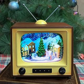 Moments in Time 6" H Animated Retro TV with Snowy Vilage Home Scene (Moving Tree) with LED Lights, 8 Classic Carols Christ...