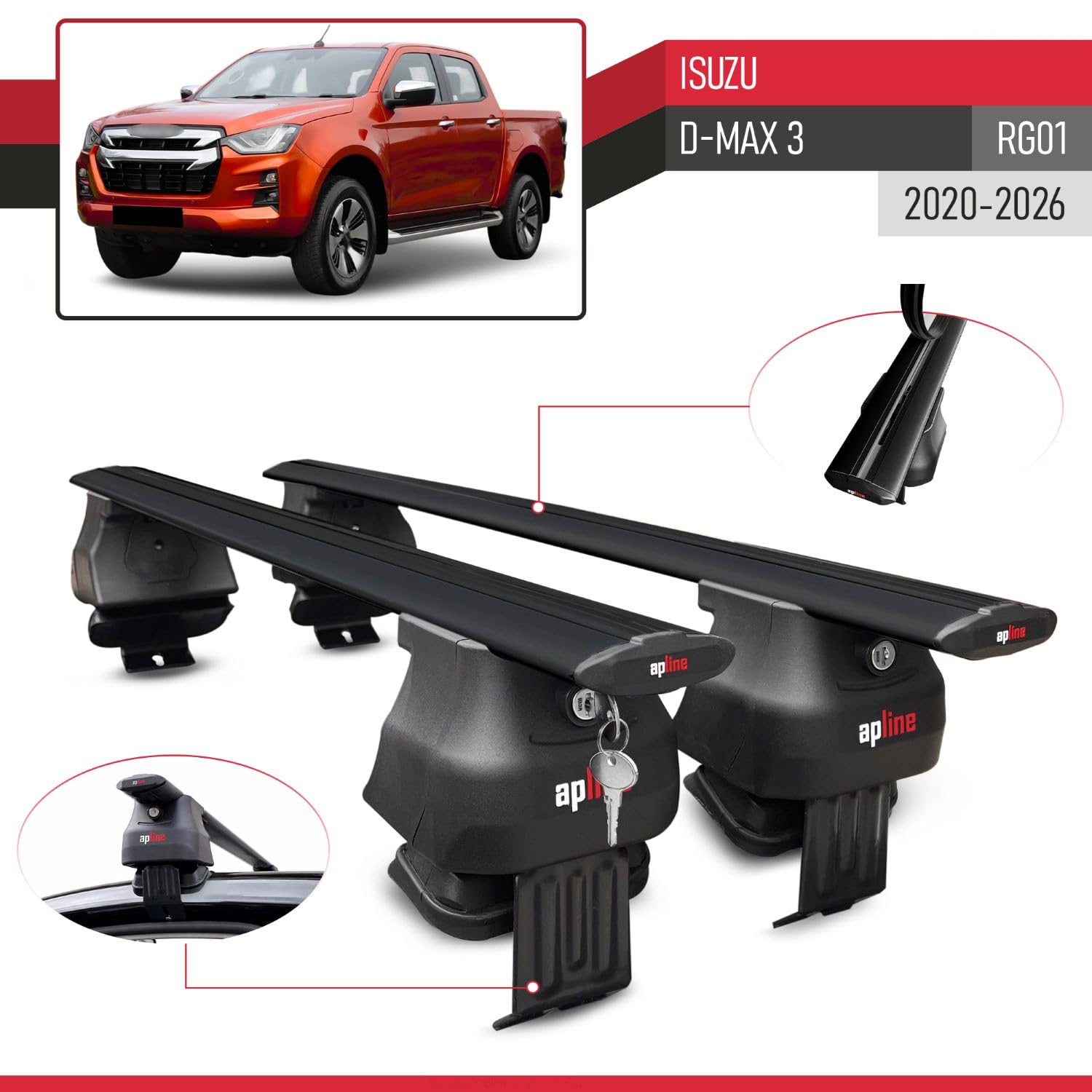 Kompatibel mit Isuzu D-Max 3 (RG01) 2020-2025 ACE-4 Relingträger Dachträger Auto Gepäckträger Schwarz Aluminium 2 Stangen