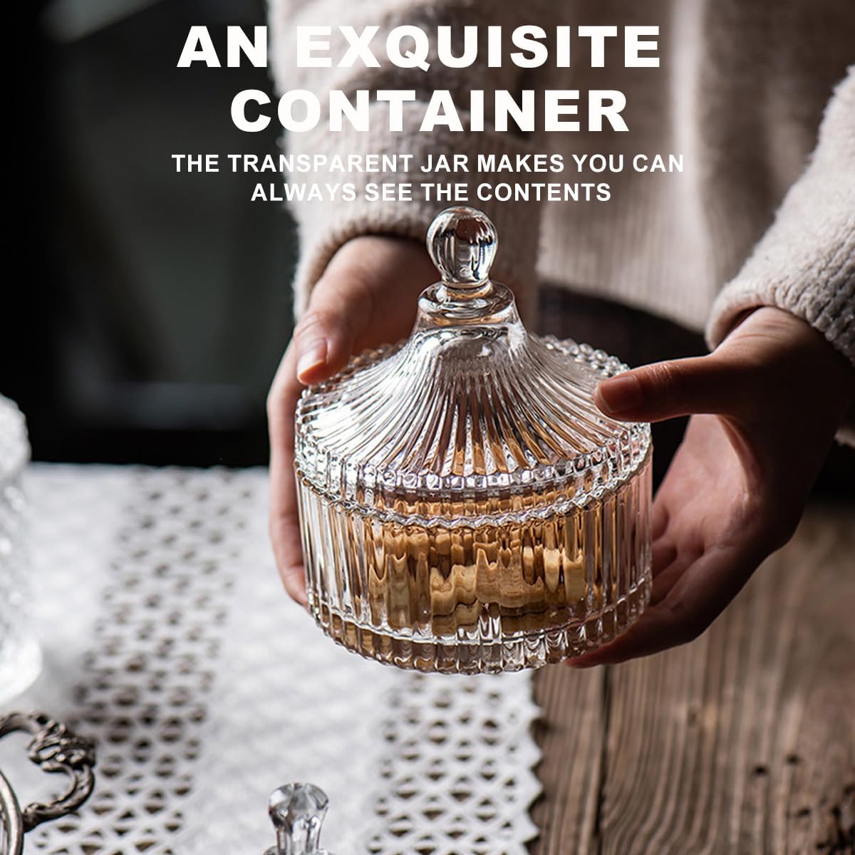 Glazed Glass Candy Dish with Yurt Shape Lid Cover Crystal Sugar Server Bowl Tin Candy Buffet Decorative Cookie Jar Box Bottle Food Storage Container