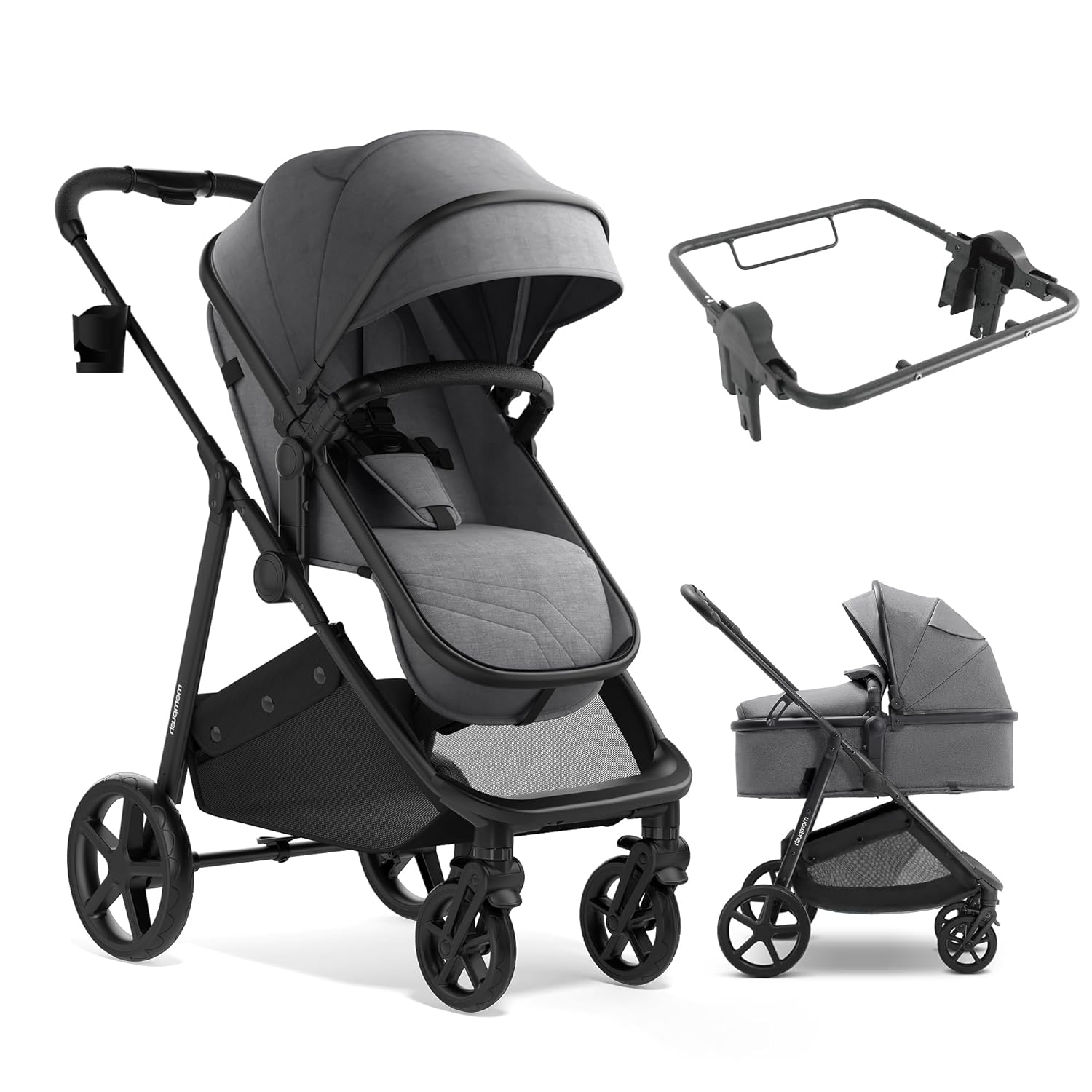 Mompush Wiz 2 in 1 Baby Stroller with Infant Pramette Mode, One Hand Fold Convertible Newborn to Toddler Stroller with Reversible Seat and Large UPF 50+ Canopy, Car Seat Adapter