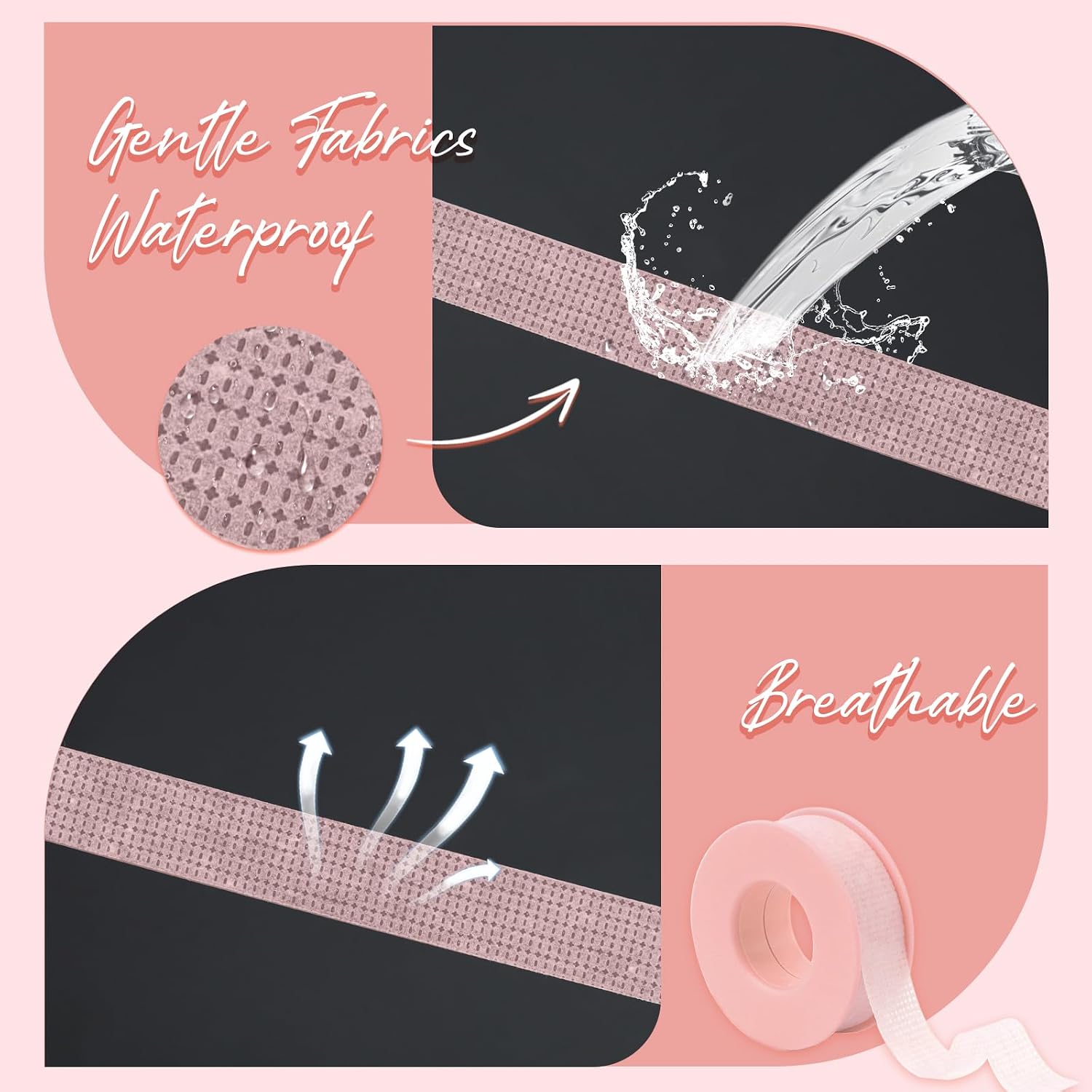 Lash Tape for Eyelash Extensions - Silicone Gel Eyelash Tape Eyelash Extension Tape for Sensitive Skin Pain Free Removal Breathable Micro Eyelash Extension Supplies（0.49in x 3.94yd，5Rolls Pink）
