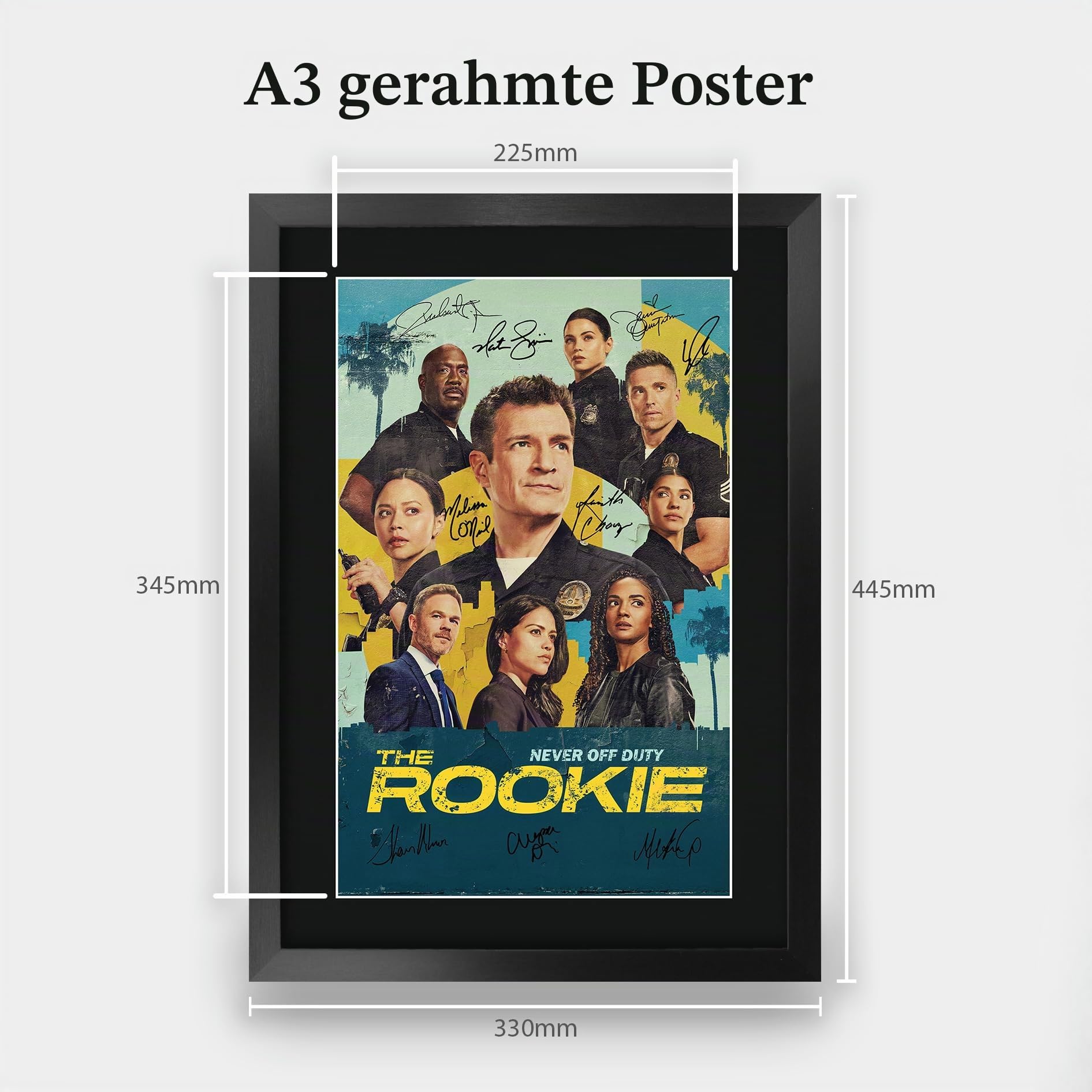 HWC Trading The Rookie (2018) Nathan Fillion Geschenke Gedrucktes Signiertes Autogramm Poster für Fans von Fernsehn Memorabilien - A3 Gerahmt