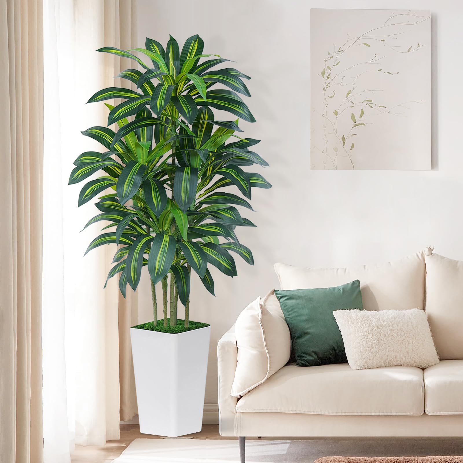 Palmier Artificiel 180cm Grande en Jardinière Blanche 108 Feuilles Arbre Décoration Intérieur