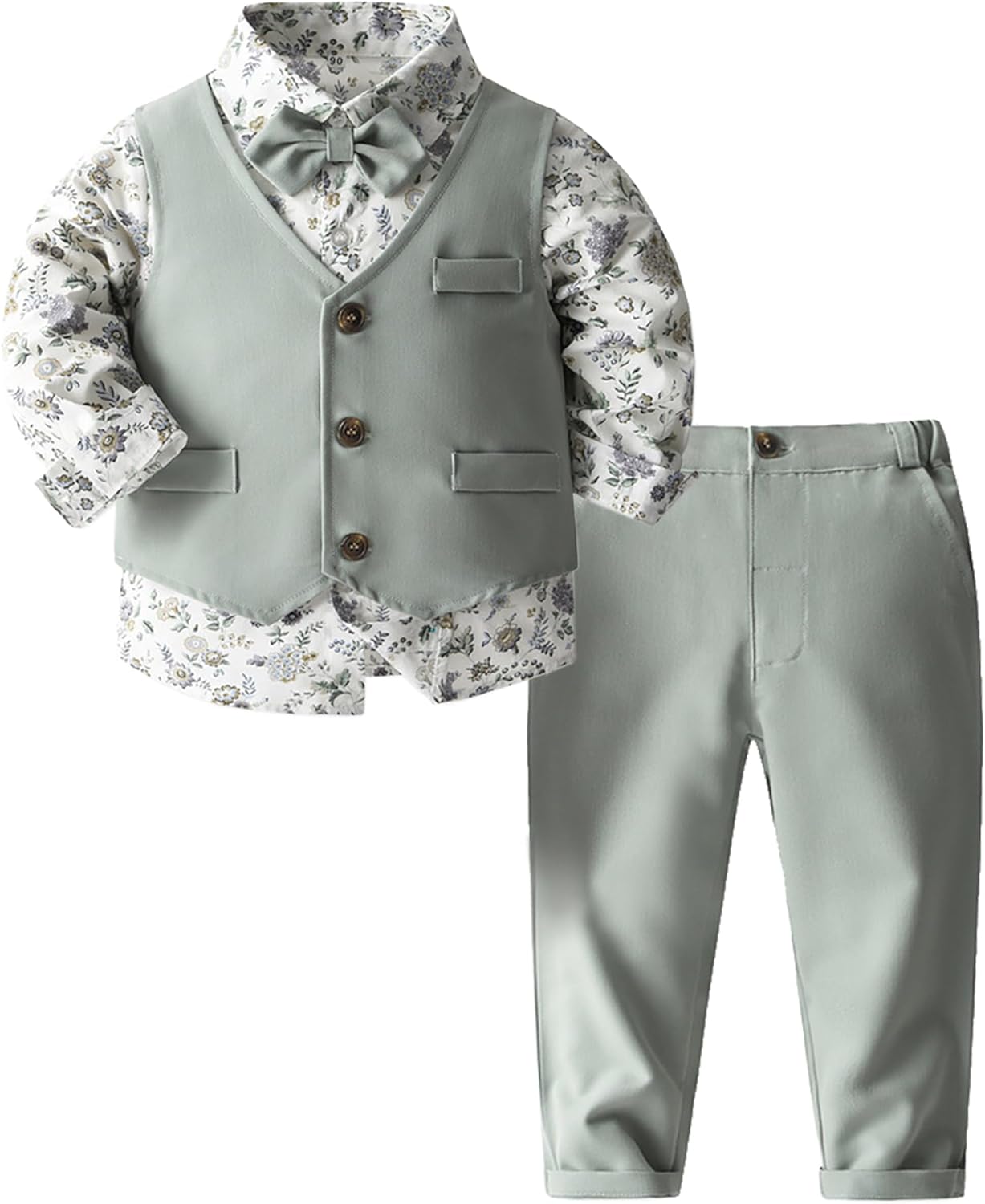 ARTMINE Toddler Boy Clothes Suit Gentleman Wedding Outfits, Formal Dress Shirt+Bowtie+Vest+Pants