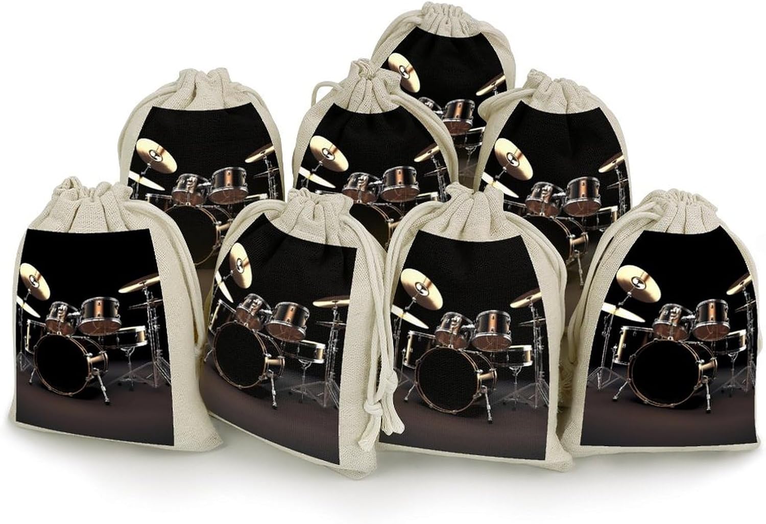 8 Pcs Cotton Linen Drawstring Bags for Christmas Wedding Gift Bags Cool Drum Set Cloth Jewelry Pouches DIY Craft Sachet Sacks Reusable Storage Bag for Party Home Supplies