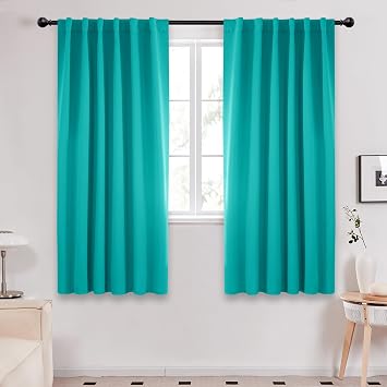 Deconovo Room Darkening Curtains for Living Room, Turquoise Light Filtering Thermal Drapes 63 Inches Long, Back Tab and Rod Pocket Window Curtains, 52W x 63L Inch, 2 Panels