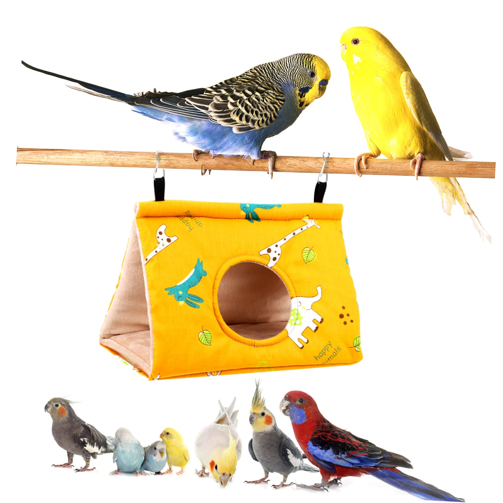 Nidos de Pájaros Colgantes Cálidos para Invierno Orificio Redondo, Vellón de Cristal y Algodón, Tamaño Mediano Amarillo, Adecuado para Loros y Periquitos en Jaulas y Jaulones