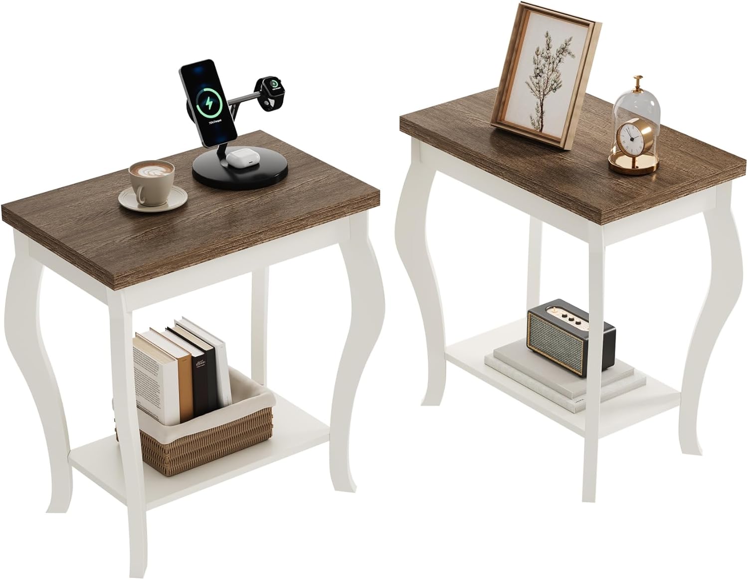 ChooChoo End Tables Living Room, Side Tables Living Room with Curved Legs and Storage Shelf, Small End Tables for Small Spaces, Soft White