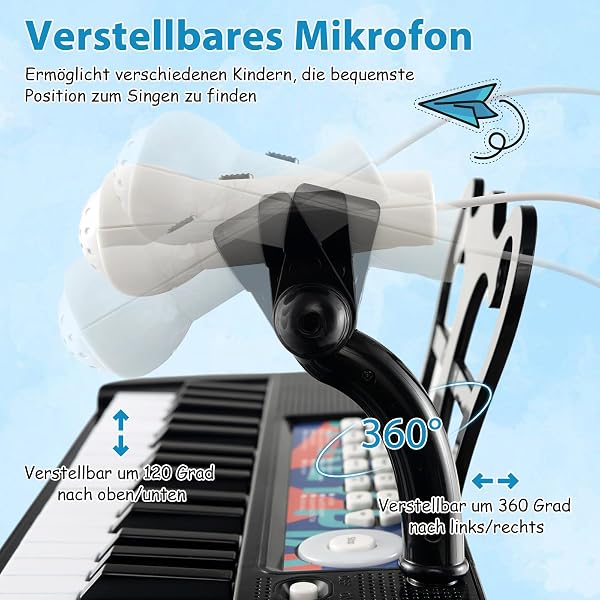 COSTWAY 37 Tasten Kinder Keyboard, Kinderklavier elektronisch mit Hocker, Mikrofon & Notenständer, Kinderpiano mit Abnehmbarer Beinen, Klaviertastatur für Kinder ab 3 Jahren (Schwarz) - 5