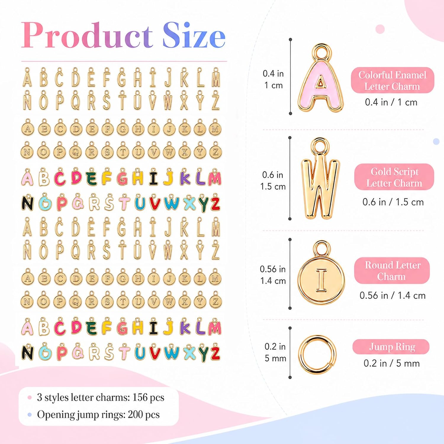 156 Pcs Letter Charms for Jewelry Making with 200 Jump Rings image 2