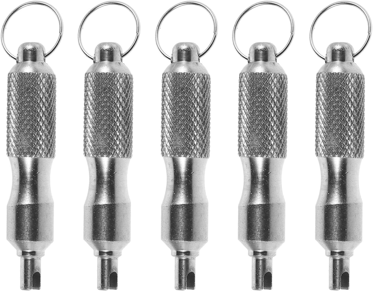 CHILDWEET 5pcs Stainless Steel Tire Valve Stem Tool with Keyring – Portable Ac Valve Core Remover and Installer Set for Car Bicycle Truck Air Conditioning Repair