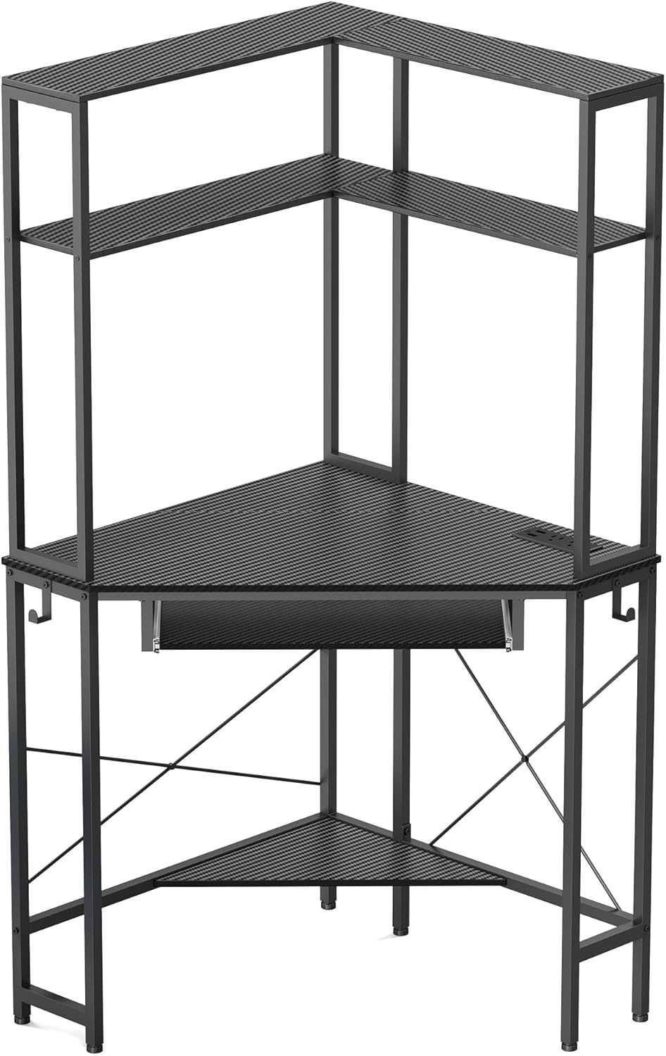 Corner Desk with Hutch and LED Lights, Corner Computer Desk with Keyboard Tray and Monitor Stand, Small Computer Desk for Small Spaces, Home Office（Rustic Brown）