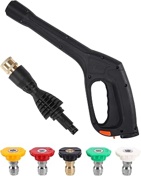 FIXFANS Pressure Washer Gun Kit with 5 Nozzles Compatible with Some of Portland Husky Black Decker Ford Pulsar ShopForce Taskforce Powerwasher Taskmaster Power Washer Gun with Adapter