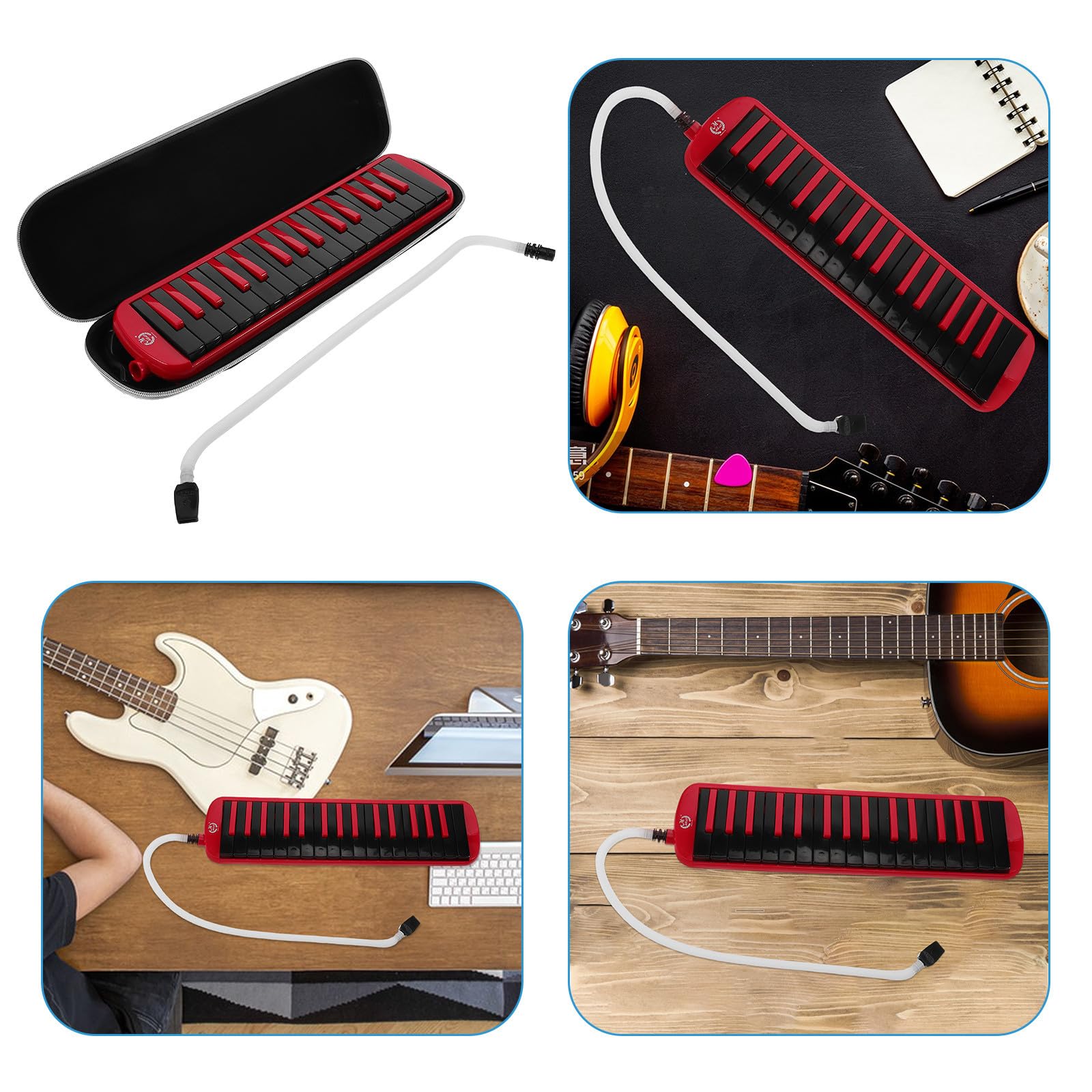 Instrumento Melódica para Principiantes con Teclado de 32 Teclas, Funda Eva Roja y Negra Ligera, Boquilla y Tubo, Adecuado para Aprendizaje Musical