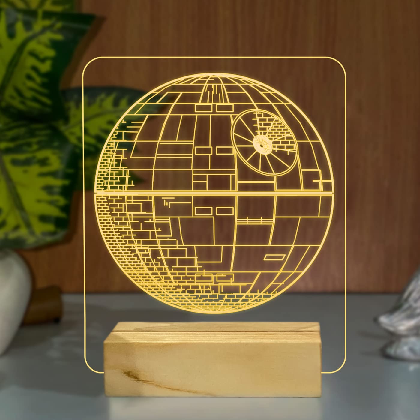 3D Illusion Star Wars Night Light with Warm White Light Star Wars 3D Lamp Birthday Gifts for Star Wars Fans (Wooden Base)