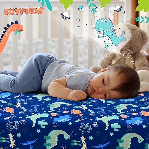 Miniatura 3 de Sábana de cuna de dinosaurio para niños, 1 paquete de sábana de bebé, acogedora sábana para niños y niñas, microfibra suave y transpirable que se
