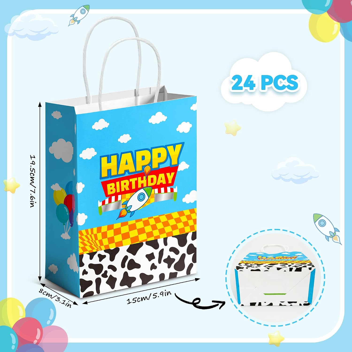 Cartoon Story Gift Bags 24PCS Cow Pattern Birthday Party Favor Paper Bags image 5