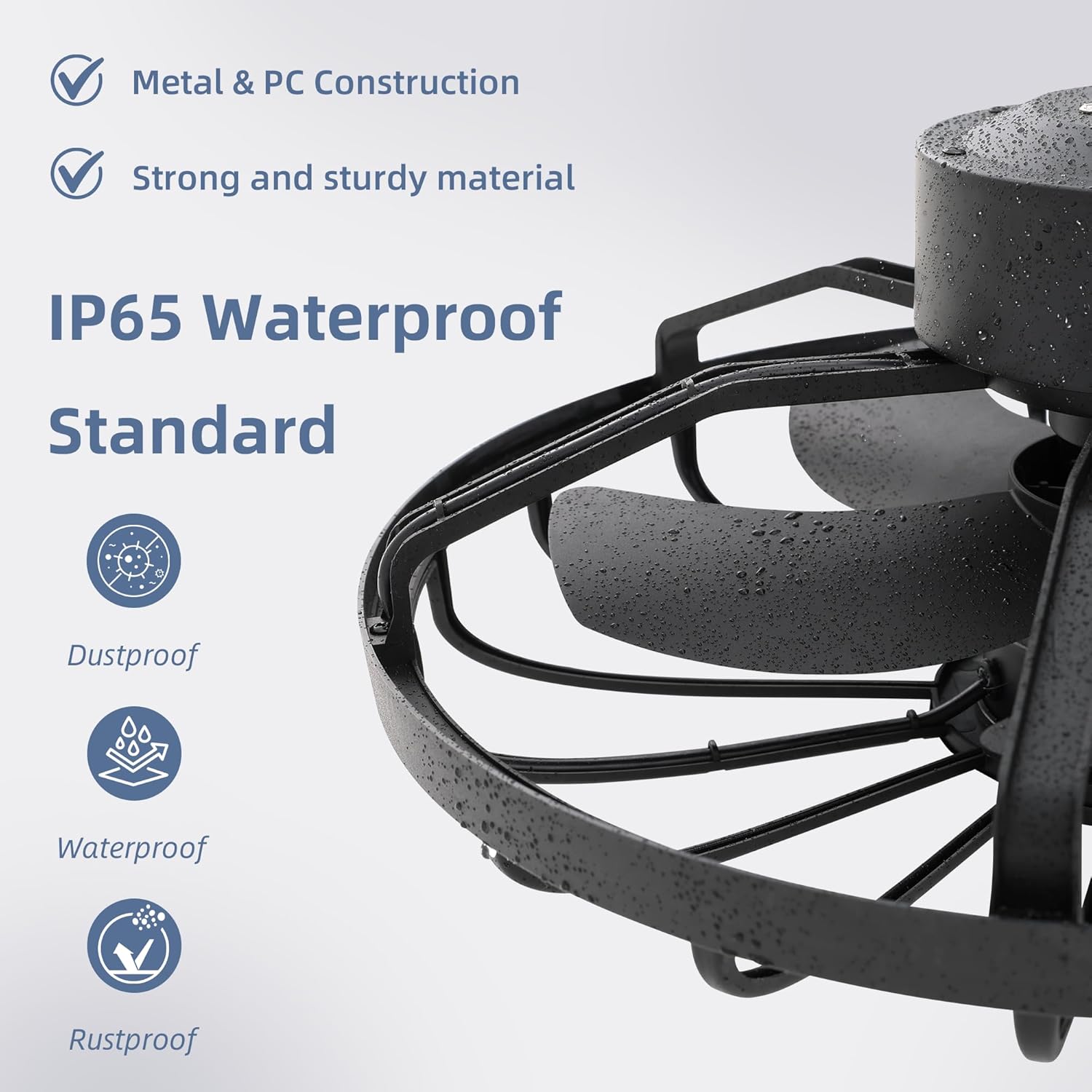 MELLCOM 20" Outdoor Ceiling Fan with Light，IP65 Waterproof Plug in Ceiling Fan with Remote and 3 Downrods, Gazebo Caged Hanging Fan with 3 Color LED Light for Porch, Pergola, Canopy, Black