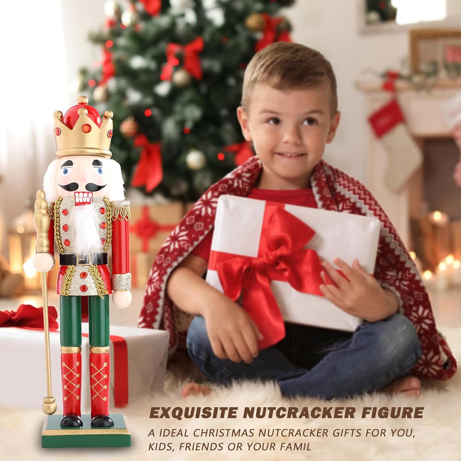 MUMTOP 15 Inch Nutcracker Christmas Decorations, Wooden Nutcracker Figures Ornament Christmas Nutcracker King Decorations for Table Desktop Fireplace Indoor Home Winter, Red