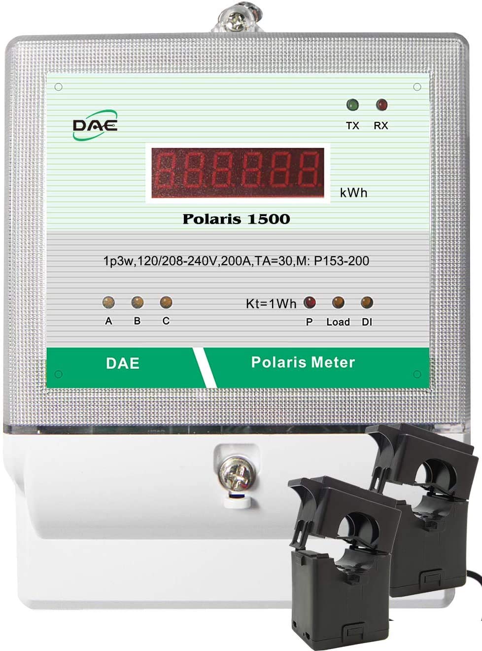DAE P153-200 KIT, UL kWh Smart Submeter, 1 Phase 3 Wire (2 hot Wire, 1 Neutral), 200A, 120/240v, 2 Split Core CTs, RS485