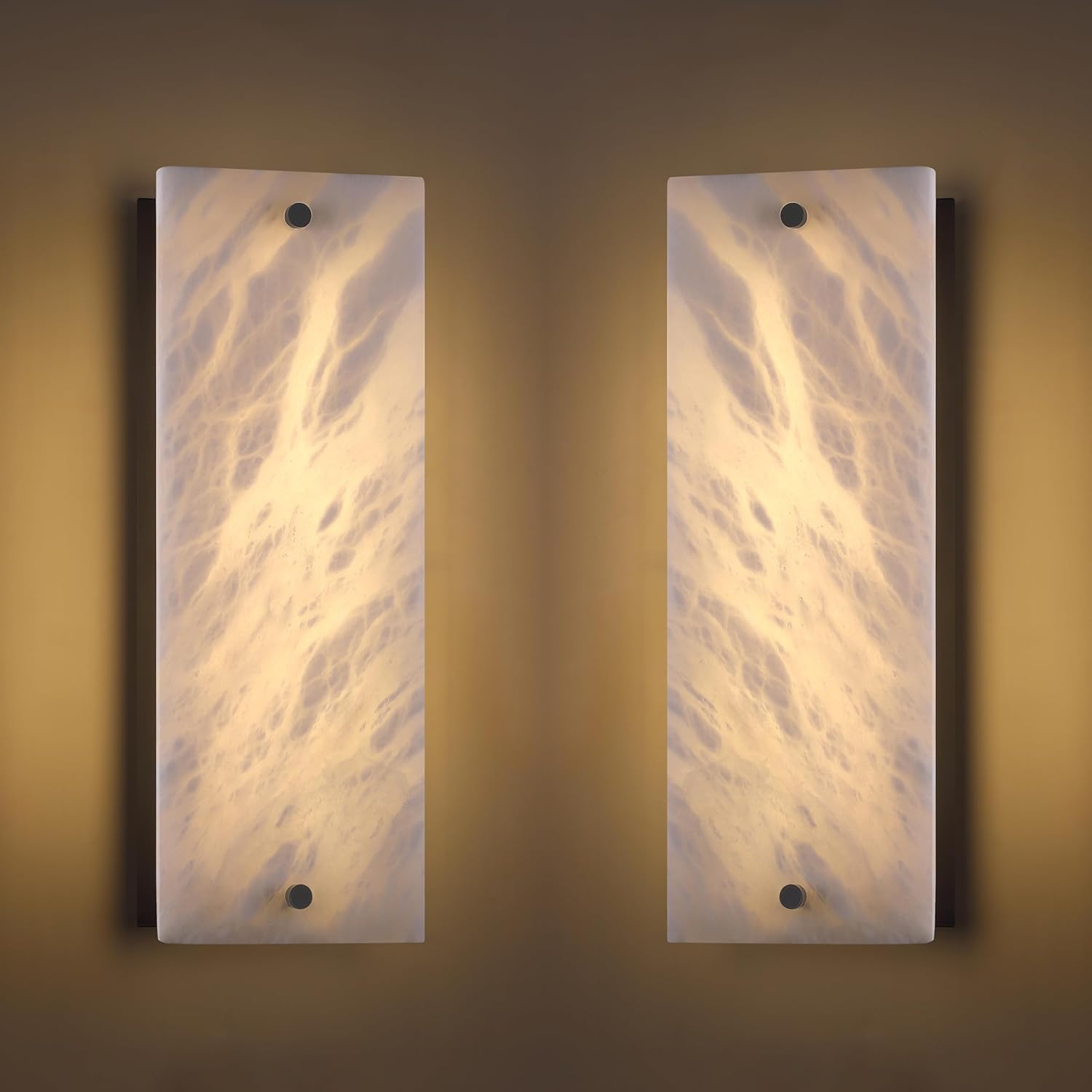 2 Pack 2 Light 15" Alabaster Marble Bathroom Wall Sconce Modern Concise Style Wall Light Fixture,Black Finish for Bedroom Hallway Bedside 15 Inch