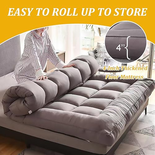 Miniatura 3 de Colchón japonés para el suelo, colchón futón, espuma de alto soporte, plegable, enrollable, tapete de tatami Shikibuton de 4 pulgadas de grosor para