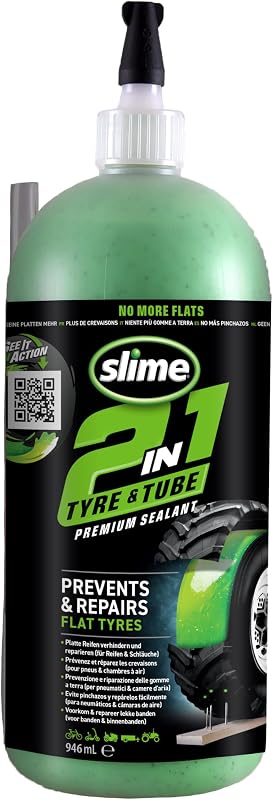 Slime 10194-51 Produit Anti-crevaison Premium 2-en-1 pour Pneu et Chambre à air, Prévention et Réparation, Convient à tous les Pneus et Chambres à air Hors-route, Non toxique, Écologique, 910ml (32oz)