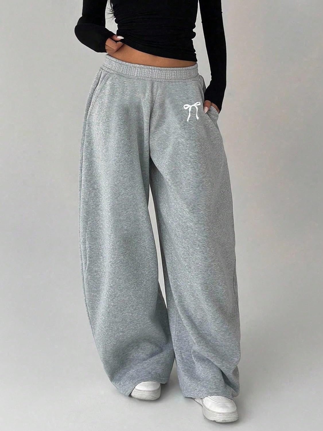 SOLY HUX Girl's Bow Sweatpants Elastic Waist Baggy Wide Leg Sweat Pants with Pocket