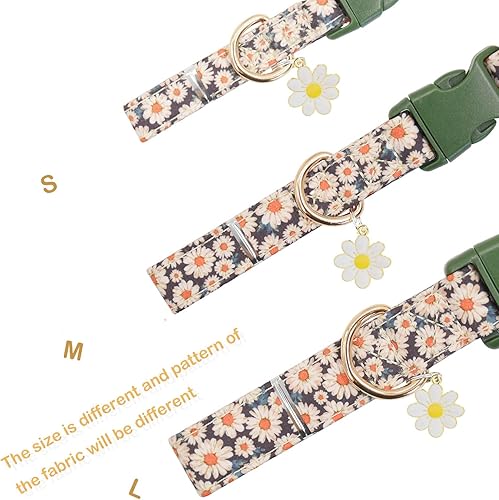 Miniatura 2 de Lindo collar de algodón para perro, patrones de flores, collares suaves y ajustables para cachorros, para hembras pequeñas, medianas y grandes, con