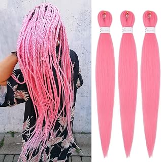 Sold by IXIMII 3 packs Pink Braiding Hair Pre Stretched 30 inch Pre-Stretched Kanekalon Braiding Hair Long Straight EZ Crochet Braids Soft Yaki Texture Synthetic Hair Extensions Hot Water Setting