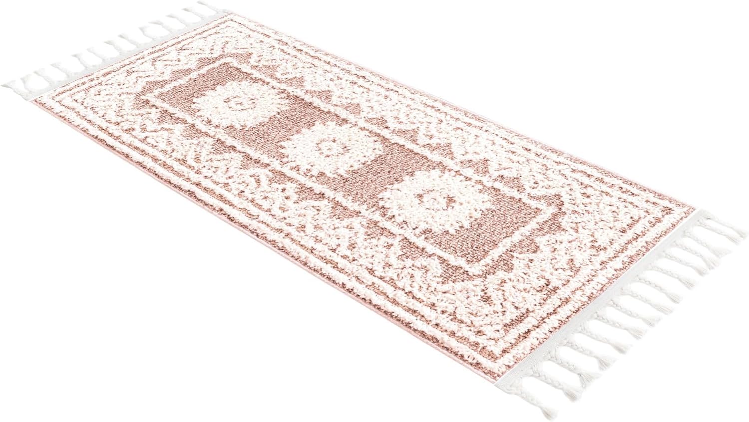 Rugs.com Boho Collection Rug – 4 Ft Runner Pink Medium-Pile Rug Perfect for Hallways, Entryways