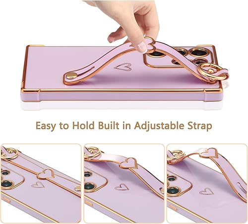 Vista 57 de ZTOFERA Funda para Samsung Galaxy S22 Plus 5G con correa para la muñeca, bonito borde chapado de lujo, patrón de corazones de amor para niñas y Azul