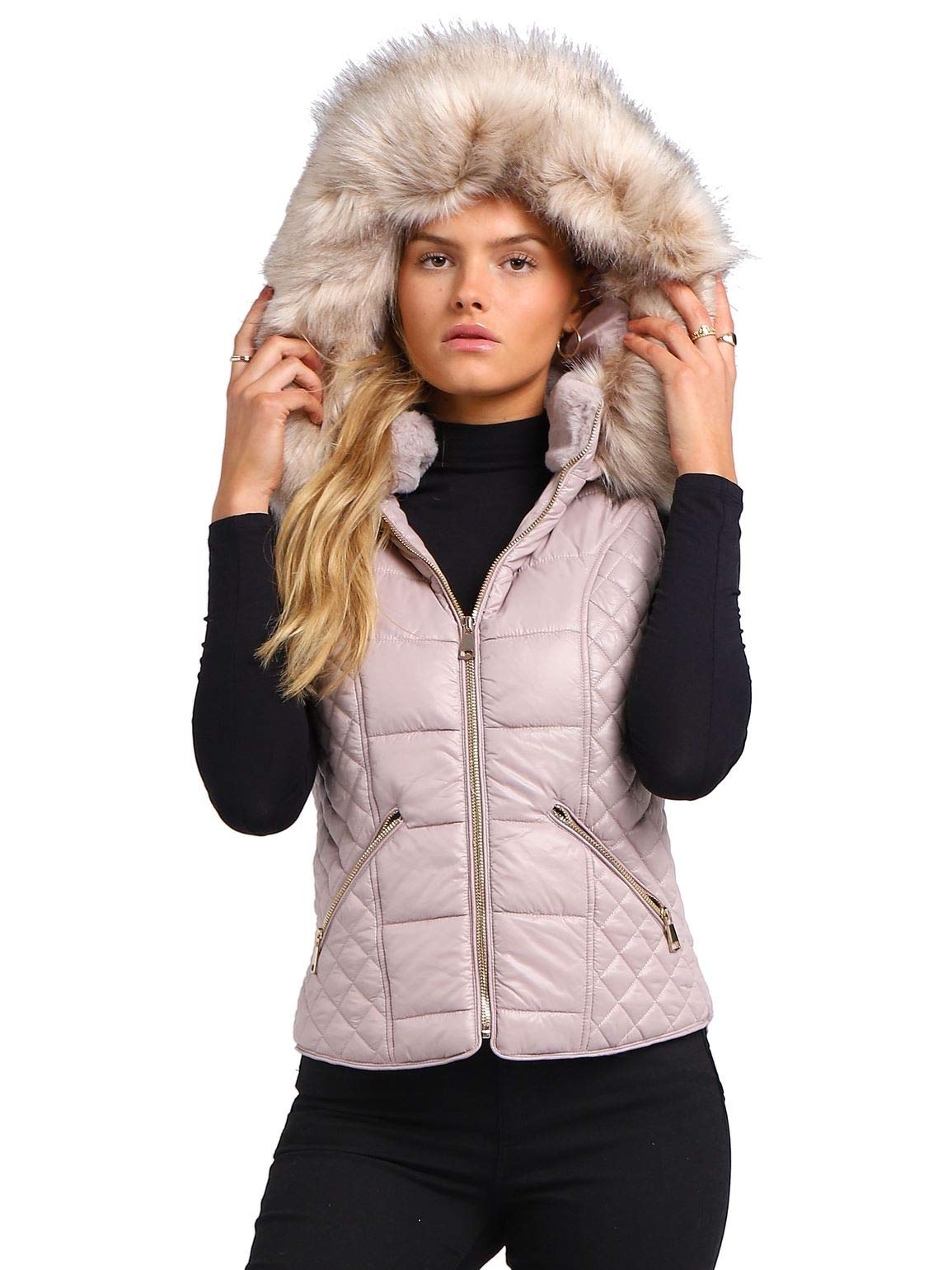 SS7 Womens Faux Fur Gilet Bodywarmer Jacket Champagne