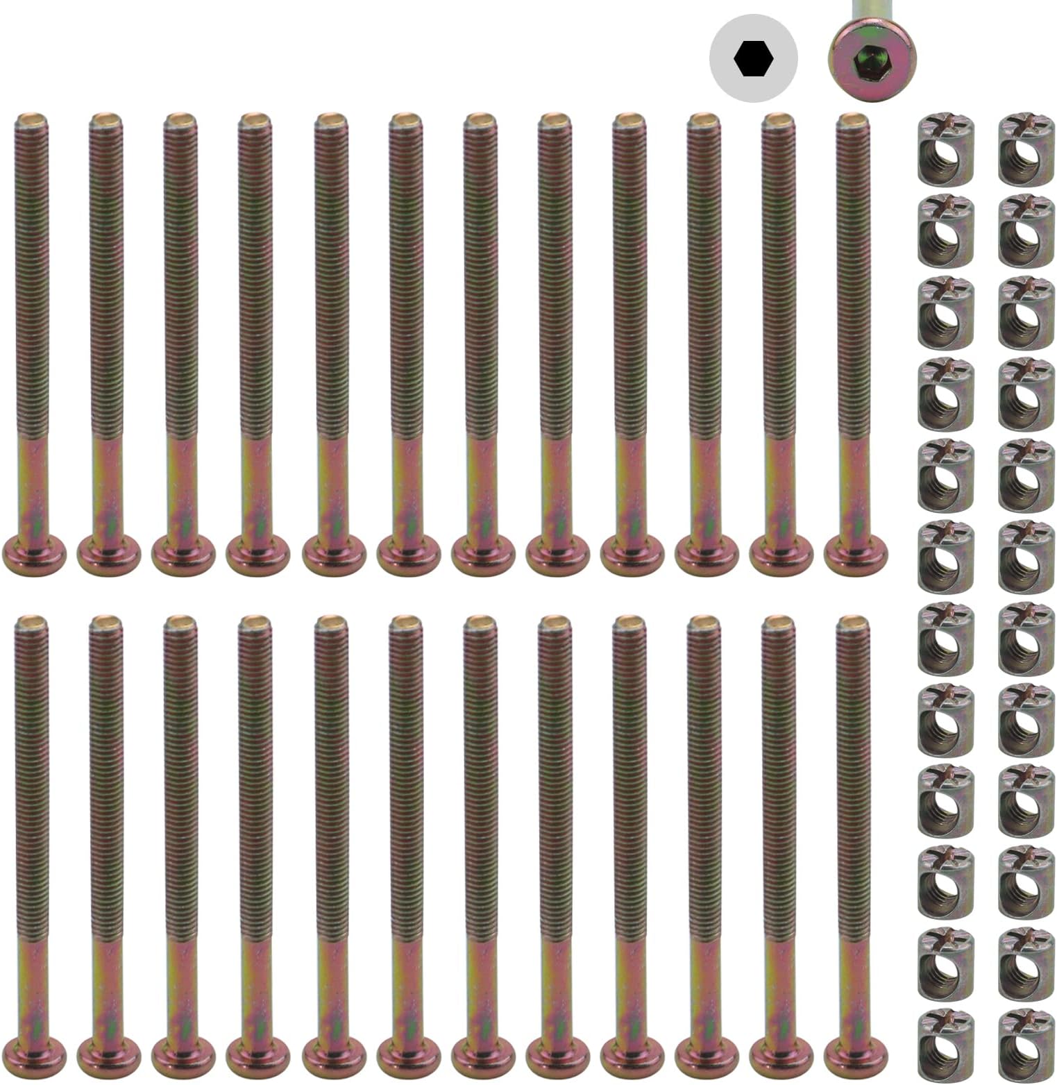 Antrader Heavy Duty Nut & Bolt Assortment Kit, 24-Pack Screw Bolt Nut Set Furniture Cot Bed Hex Drive Socket Cap Bolt Screws Allen Head with Barrel Nut Metric M6 x 80mm Zinc Plated