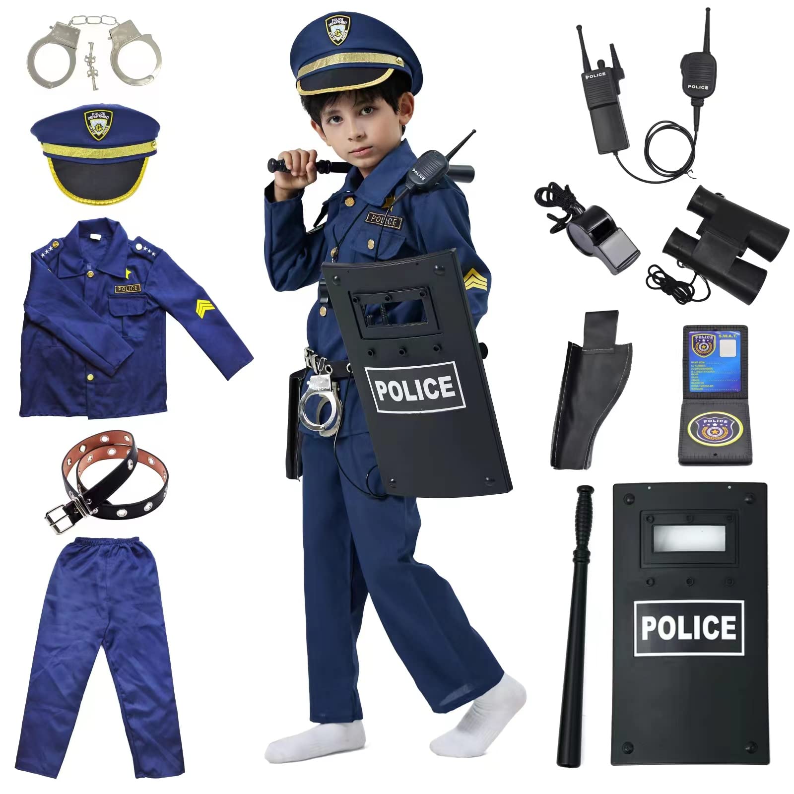ZUCOS Kit de Juego de Rol de Oficial de Policía de Lujo para Niños de Halloween y Carnaval