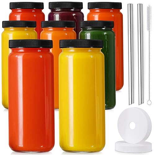 [ 8 Pack ] Glass Juicing Bottles with 2 Straws